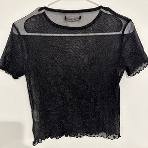 Sheer black glittery Brandy Melville crop top with frilly ends. One size